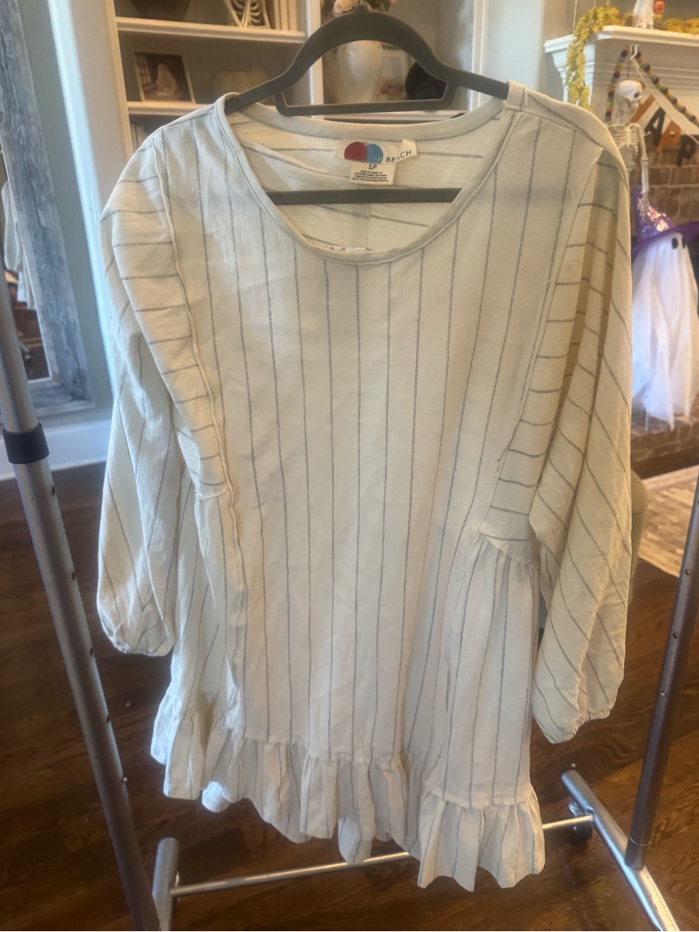 Free People Cream Tunic with Navy Pinstripes
